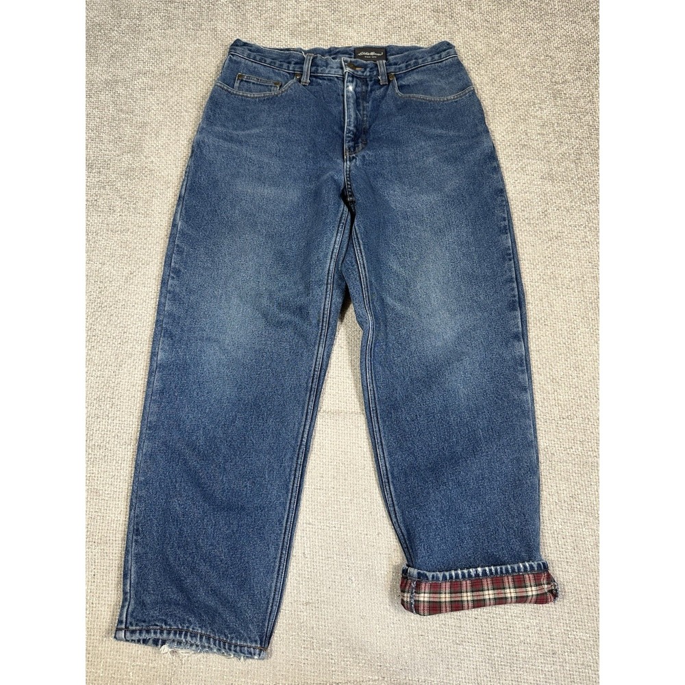 Vtg Eddie Bauer Jeans Mens 33x29 Flannel Lined Workwear Distressed 90s Y2K Read